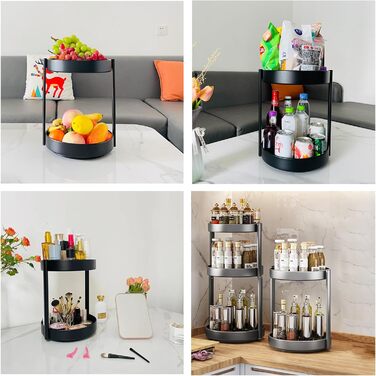 Організатор для спецій Drehteller, поворотна полиця 2 яруси, метал, для шафи, кухні, косметики, ванної кімнати (сірий)