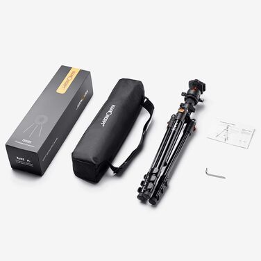Подорожній штатив для камери K&F Concept 160 см, алюмінієвий трипод для DSLR з панорамною кулею 360° та швидким затискачем