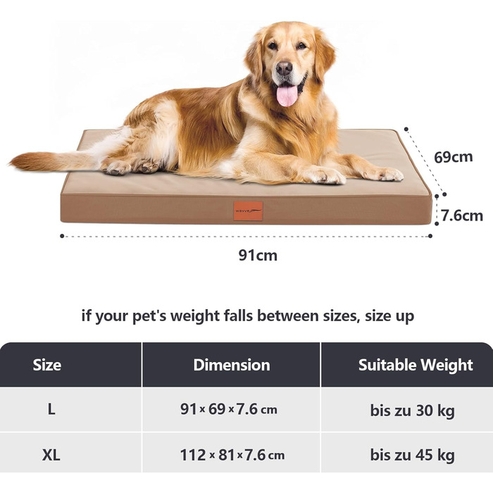 Orthopedic Dog Bed, Dog Sofa with Egg Crate Foam for Large Dogs, 112 x 81 cm, Removable and Washable, Non-Slip Bottom, (L 91 x W 69 x H 8 cm, Brown)