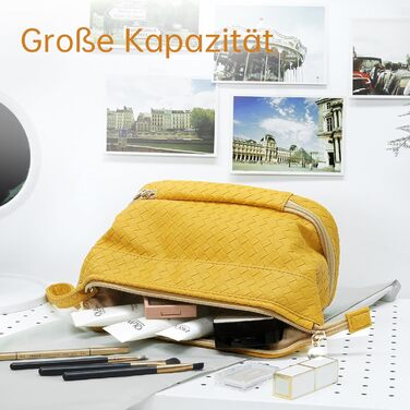 Жіноча косметичка-органайзер для макіяжу велика, водовідштовхувальна, з відділенням для пензлів, для подорожей (B-жовтий)