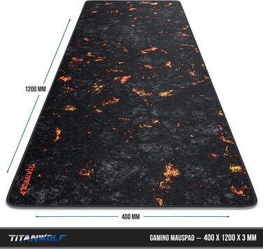 Миша для геймінгу TITANWOLF XXXL 1200x400 мм з малюнком Lava - великий килимок для миші, підвищена точність