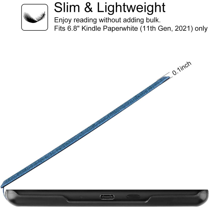 Чохол WALNEW для Kindle Paperwhite 11-го покоління (6.8 дюймів), синій, з функцією авто-сон/пробудження