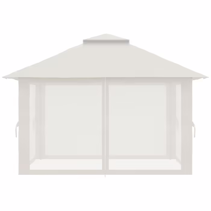 Outsunny Pop-Up Gazebo 4x4 m with 4 Mosquito Nets, Adjustable Height, UV Protection, Double Roof, Carry Bag, Cream White for Garden & Events
