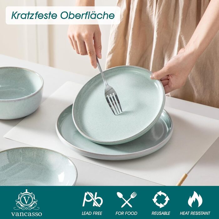 Набір мисок vancasso ANYA (48 шт.) з кераміки, 16.1 см, 840 мл, для мюслі, стійкі до подряпин, підходить для мікрохвильової печі та посудомийної машини (м'ятний колір)