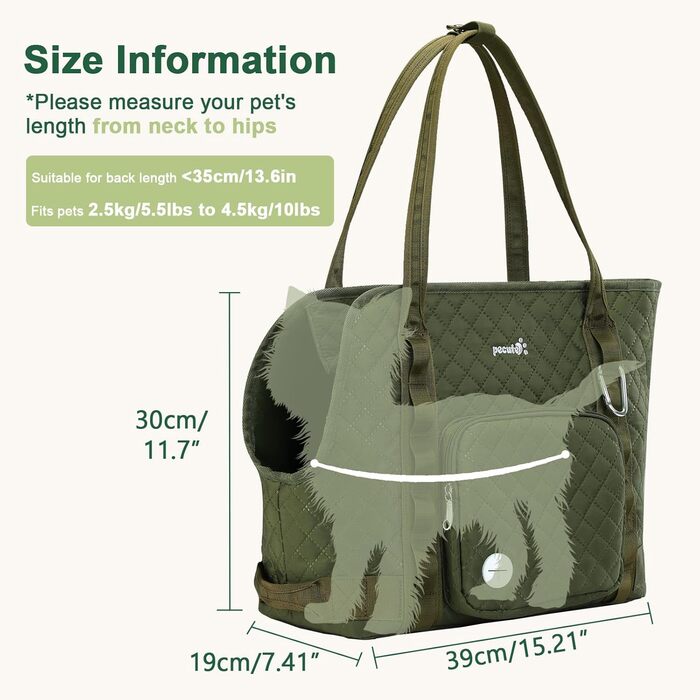 Транспортна сумка для собак Pecute, XL, 39*30*19 см, до 6 кг, темно-зелена