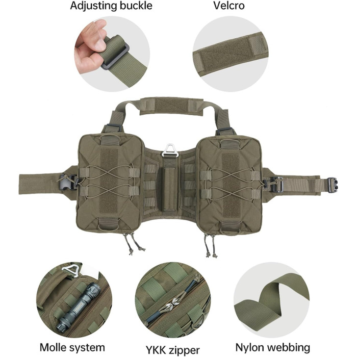Рюкзак для собак RGN-L: місткий, для подорожей, кемпінгу та хандрингу. Підходить для середніх та великих собак. Військовий зелений.
