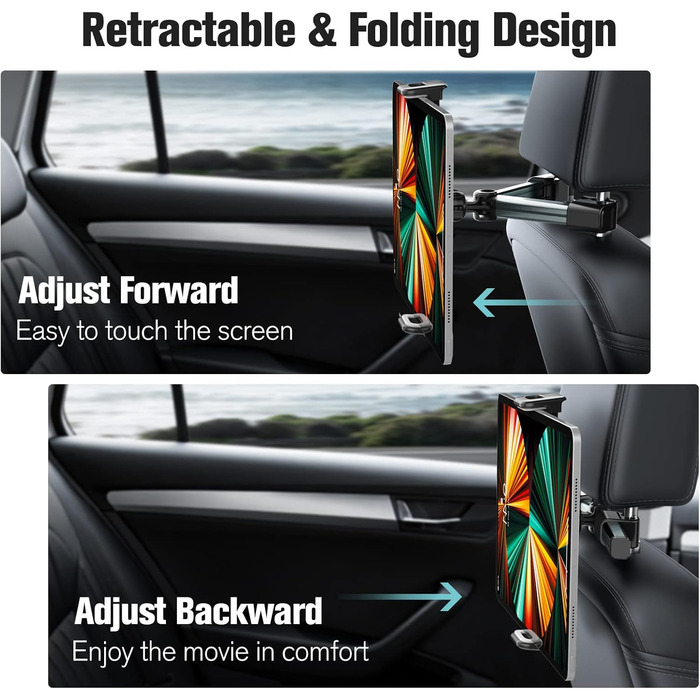 Тримач для планшету в авто MoKo, регульований, універсальний, для iPad, Galaxy Tab, iPhone, сірий