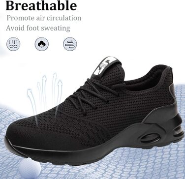 Чоловічі робочі черевики з металевим підноском, спортивні, дихаючі, чорні (44 EU)