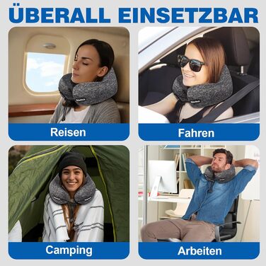 Подушка для шиї у вигляді U, Memory Foam, для подорожей, дорослі, ергономічна, з чохлом, для автомобіля, офісу, поїздки, сірого кольору