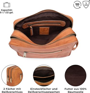 Шкіряна косметичка для подорожей Berliner Bags Vintage Paul, універсальна сумка для аксесуарів (2 відділення), коричнева