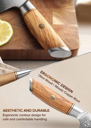 Професійний шеф-ніж XINZUO Lan Series Gyuto 21.2 см, кований дамаск із порошкової сталі (73 шари), ергономічна ручка з оливкового дерева