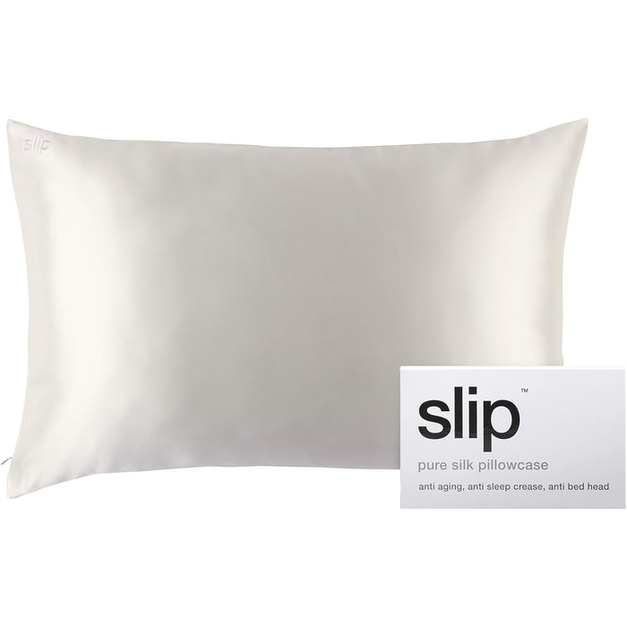 SLIP 22 Momme Silk Pillowcase in 51 x 76cm - made of 100% Mulberry Silk, with zipper closure, breathable, ideal for allergy sufferers, White