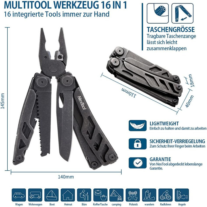 Мультитул NexTool Muiltool 19 в 1: мультифункціональний інструмент з плоскогубцями, ножем, викрутками, ножицями, з нержавіючої сталі для кемпінгу, подарунок для чоловіків