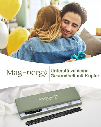 Браслет чоловічий MagEnergy з міді, 3 магніти, регульована довжина, чорний