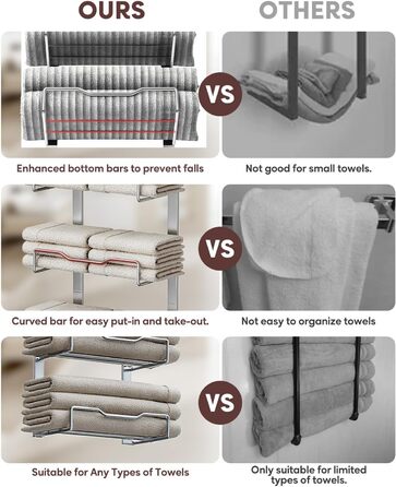 Настінний тримач для рушників у ванну кімнату, без свердління, 6-ярусна наддверна полиця для рушників, багаторівневий тримач для рушників на двері, для компактних ванних кімнат (срібний, 8 ярусів)