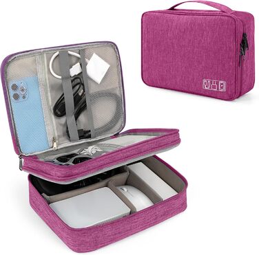 Водонепроникний органайзер для електроніки з 2 відділеннями: SD-картки, флешки, Power Bank, 27x20x8 см (фіолетовий)