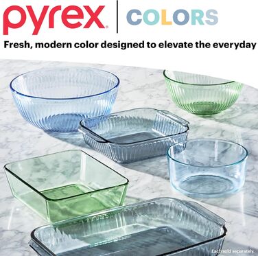 Набір скляних мисок Pyrex Colors з кришками, 1,3 л і 2,3 л, для змішування та випікання, різнокольорові, термостійке скло, 2 шт.