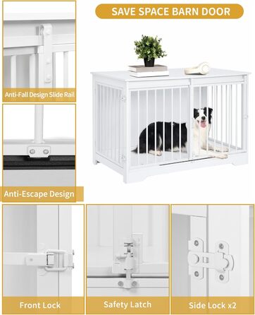 Клітка для собак Hzuaneri, 100 см, з розсувними дверима, дерев'яна, для дому, 100 x 60 x 68 см, білий колір