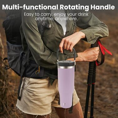 Термокружка Riley Joy 2.0 з нержавіючої сталі 1л з трубочкою та ручкою - для кави з собою, миється в посудомийній машині, не протікає, 1200 мл, фіолетовий