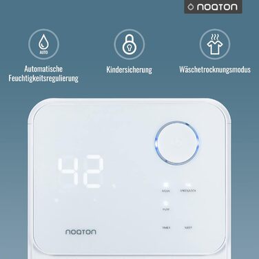 Зволожувач повітря та очищувач повітря Noaton DF 4114, 13.5 л/день, для приміщень до 25 м²/63 м3, 180 Вт, шланг для зливу, сушка білизни, таймер, проти вологи та плісняви, білий DF 4114 / 25 м2