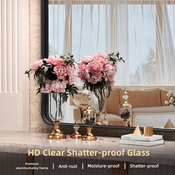 Дзеркало настінне Hasipu Schwarz, 55x60 см, глибокий рамковий прямокутний дзеркало для ванної кімнати, вітальні, коридору, чорний