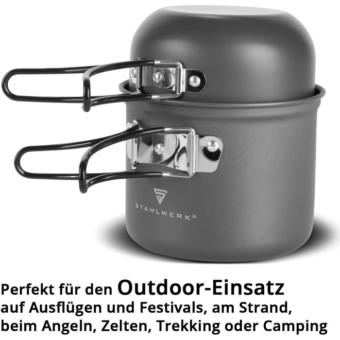 Набір посуду для кемпінгу STAHLWERK 4-х частинний з алюмінію з антипригарним покриттям, Outdoor посуд, набір каструль та кришок