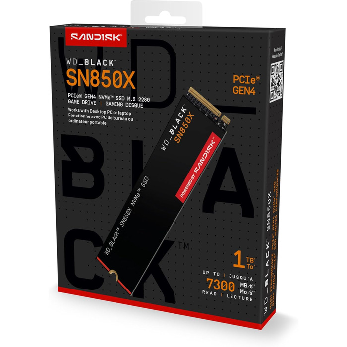 SSD WD_BLACK SN850X 1TB NVMe PCIe Gen4 - ігровий накопичувач, 7300 МБ/с читання, 6300 МБ/с запис