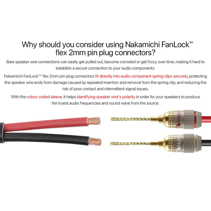 Nakamichi FanLock Excel Serie 24K позолочені бананові штекери 2 мм, 10-18 AWG, 4 мм, для акустичних систем, Hi-Fi аудіокабелів (16 шт - 8 пар)