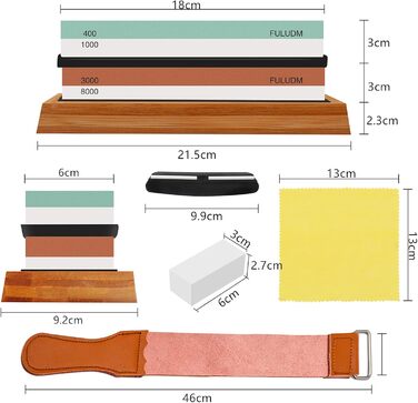 Набір точильних каменів FULUDM для ножів: 400/1000, 3000/8000 - з водою, з антиковзким тримачем