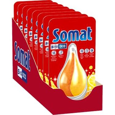 Дезодорант для посудомийних машин Somat 5в1 Лимон та Апельсин, нейтралізатор запаху для гігієнічної свіжості, 17 г (набір 8 шт)