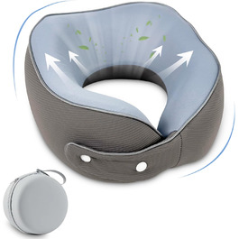 Memory Foam Travel Pillow with Storage Box - Orthopedic Neck Pillow for Airplane, Car, Train - 100% Memory Foam