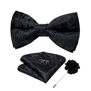 Краватка-метелик DiBanGu з нагрудною хустиною та запонками. Комплект для весілля, вечірки, балу (Dunkel 7019)