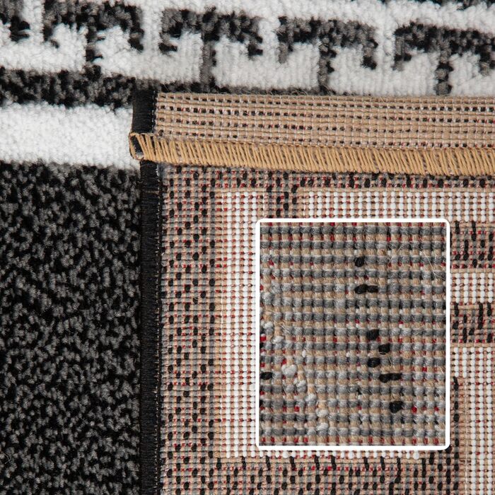 Килим для вітальні, спальні, їдальні, коридору, кухні. Сучасний килим з малюнком у клітинку, м'який, з коротким ворсом, легкий у догляді. Чорний, 140 x 200 см