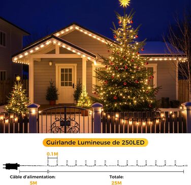 LED гірлянда для прикраси на різдво - 5м, 150 LED, тепле біле світло, таймер, пульт, 8 режимів, для дому та вулиці