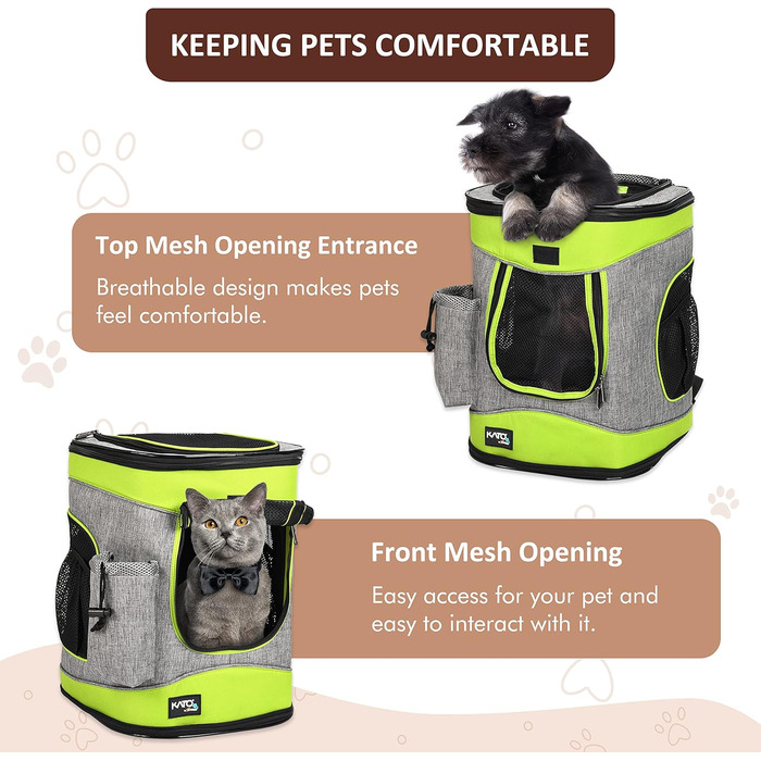 Рюкзак для тварин Kritter Planet з сітчастими вікнами, дихаючий та складаний, для собак та котів, знімний килимок, для походів, їзди на велосипеді, активного відпочинку, 7 кг, зелений