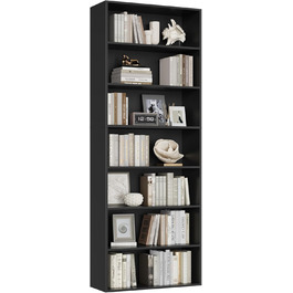 Книжкова шафа FirFurd з 7 полицями, чорна, 209,5x60x23,5 см, для вітальні, офісу та спальні