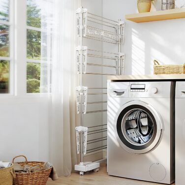 Сушарка для білизни HOMCOM Tower, 4 рівні, з колесами, біла - 142x55x172 см