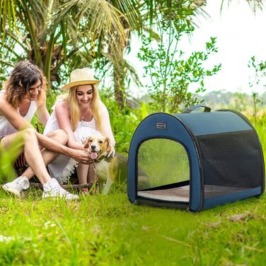 Складана переноска для собак Petfit для маленьких собак і котів, портативна та дихаюча переноска для дому з вигнутим дахом, переноска-ліжко для собак з анти-відкриваючим блискавкою та подушкою (Блакитний, S)