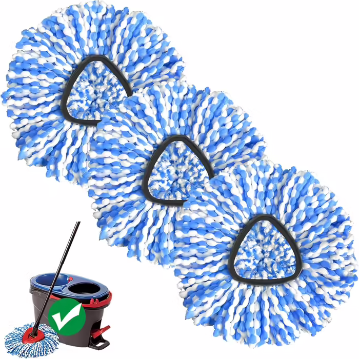 Spin Mop Replacement Head, 3 Pack, Replacement Mop Head, compatible with Ocedar RinseClean 2-Tank System, Microfiber, machine washable, easy to replace and deep cleaning, Blue3694