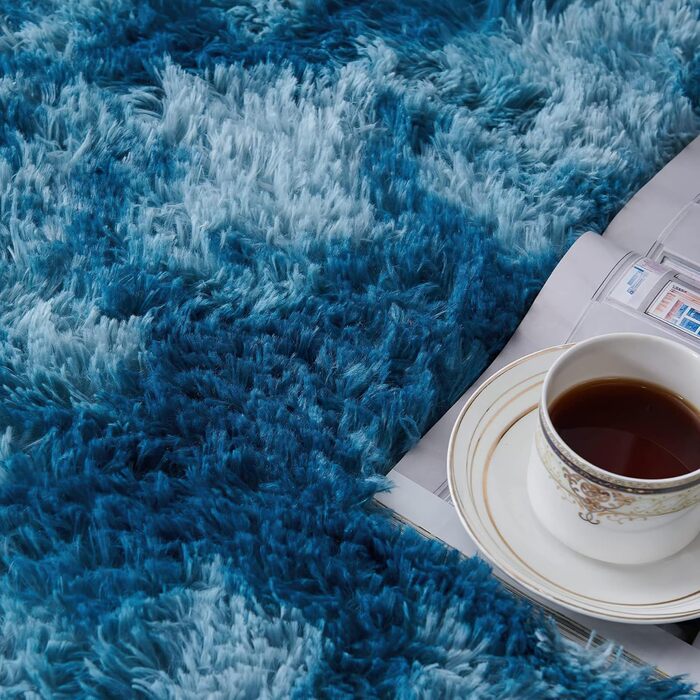 Килим для вітальні, дитячої, спальні 200x300 см, темно-синій, миючий, з антиковзанням, високий ворс