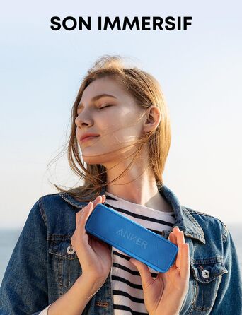 Anker SoundCore 2 Bluetooth колонка, потужний бас, 24 год автономії, IPX7 водозахист, бездротова колонка для iPhone, Samsung (блакитний, відновлений)