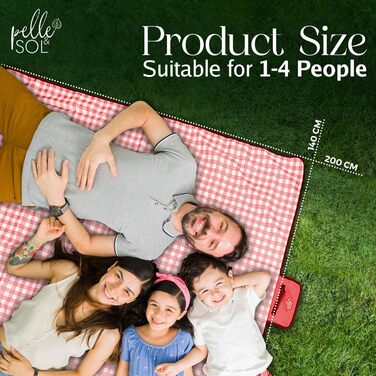 Пікнік-дека Pelle & Sol, 200x140 см, водовідштовхувальна, туристична, для пляжу, кемпінгу, з ручкою, червона