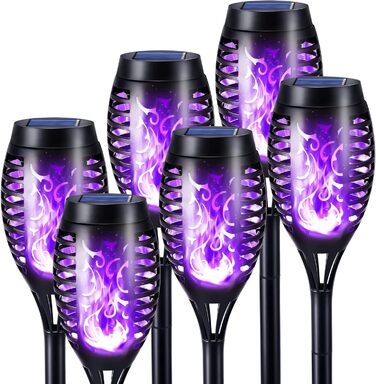 Geemoo Solar Garden Lights - 6 Pack, Realistic Flame Effect, IP65 Waterproof, Warm White