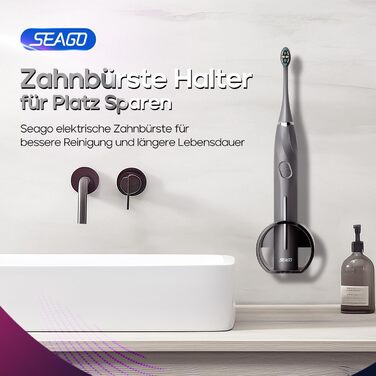 Електрична зубна щітка Seago з датчиком тиску, 40000 VPM, 8 насадок, 5 режимів, звукова, з підставкою, чохол, для дорослих, SG-2752 (Чорний)