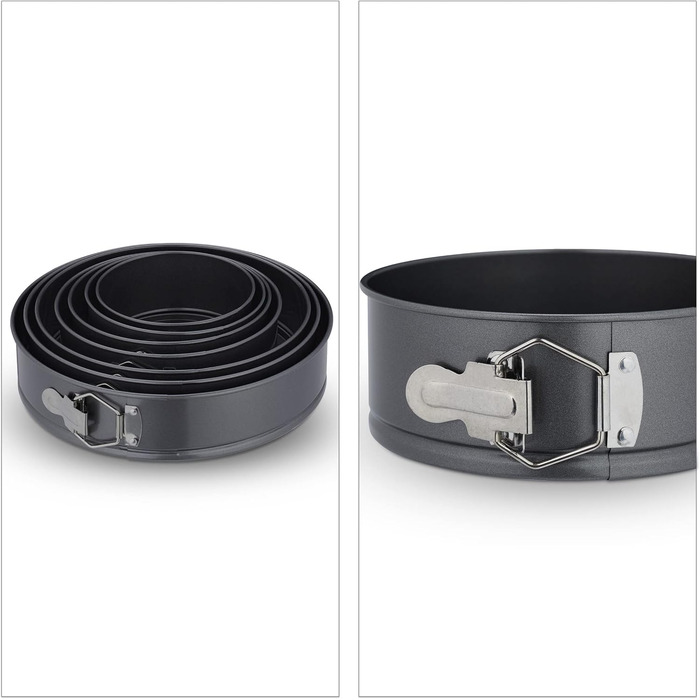 Набір форм для випічки Relaxdays, 7 шт., круглі, з нержавіючої сталі, антипригарне покриття, Ø 14-28 см, антрацит