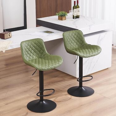 YOUNIKE Adjustable Bar Stools 2-Pack - Modern Kitchen Barstools with PU Leather Upholstery, Swivel Metal Bar Chairs for Counter/Island (Green)