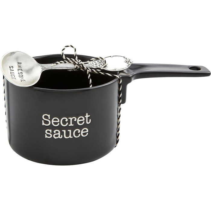 Mud Pie Secret Sauce Dish Set, 8.9 x 22.9 cm, Spoon 15.2 cm, Black