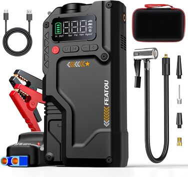 Powerbank для автомобіля Starthilfe з компресором 150PSI, 6000A, 12V, для бензинових та дизельних авто (до 10л), QC3.0, LCD, ліхтарик