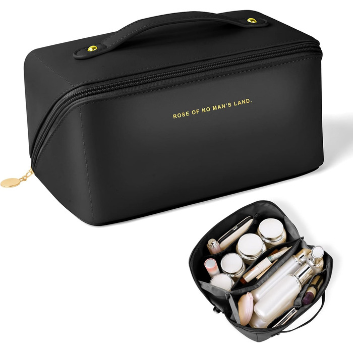 Чорна косметичка для подорожей з PU шкіри, велика місткість, водонепроникна | Органайзер для туалетних аксесуарів