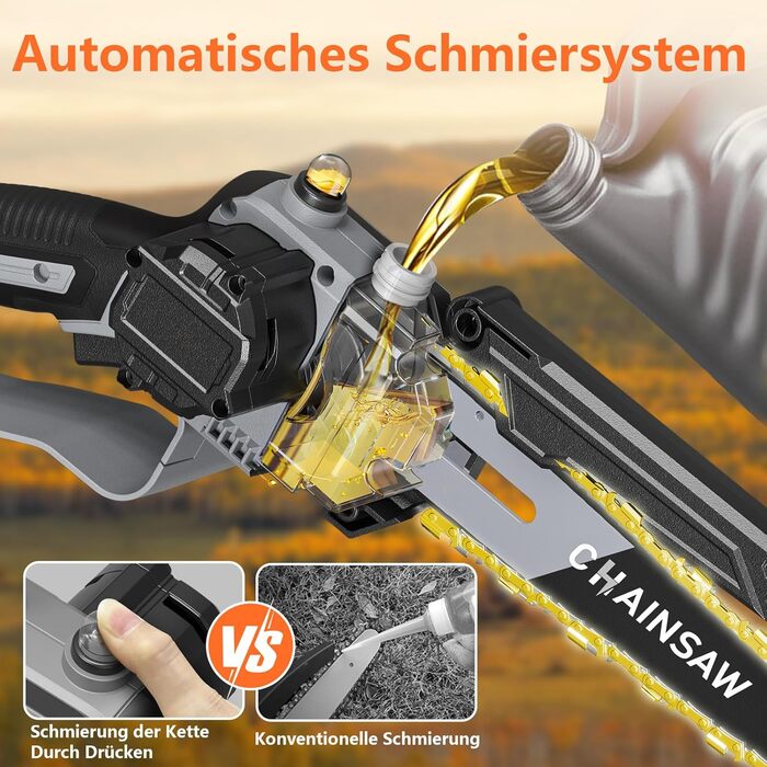 Акумуляторна міні-пила для саду та дерева 6 дюймів, 1000W безщітковий двигун, сумісна з Makita 18V, автоматичний змащувач, для обрізки гілок та дерева (1*2000mAh)